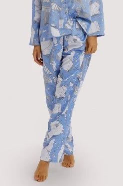 Playful Promises Nightwear Logan Spector Recycled Blue Statues Satin Trousers