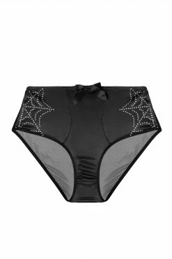 Bettie Page Lingerie Knickers Annabelle Diamante Spiderweb Black High Waist Brief