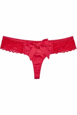 Playful Promises Ruby Pink Satin Crossover Thong Outlet