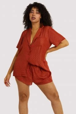 Wolf & Whistle Rust Spot Satin Pyjama Set Nightwear