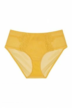 Playful Promises Knickers Vivienne Mustard Net Satin And Lace High Waist Brief