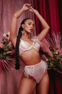 Felicity Hayward X PP Phoenix Blush Mesh And Satin Feather Bra