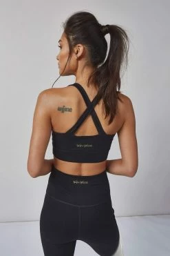 Wolf & Whistle Lace Up Mesh Panel Bra Black Activewear