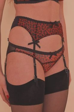 Playful Promises Suspenders Josie Leopard Mesh Picot Suspender Belt Core