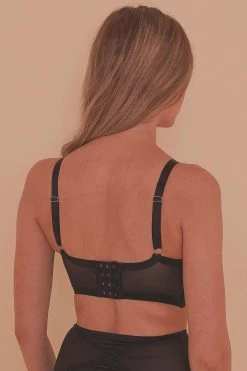Playful Promises Aurora Black Mesh & Satin Crossover Longline Bra