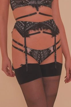 Playful Promises Sky Pearl Lace Harness Core Suspender Belt Suspenders