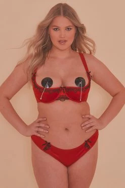 Playful Promises Arlene Curve Red Satin Black Lace Brief