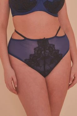 Playful Promises Knickers Tabitha Blue Embroidery Curve HW Brief