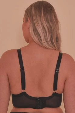 Playful Promises Aurora Black Mesh & Satin Crossover Longline Bra