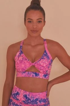 Wolf & Whistle Pink Marble Twist Front Sports Bra