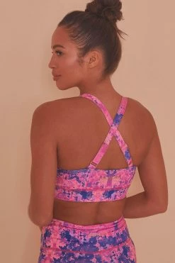 Wolf & Whistle Pink Marble Twist Front Sports Bra