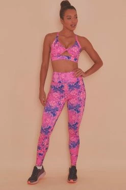 Wolf & Whistle Pink Marble Twist Front Sports Bra