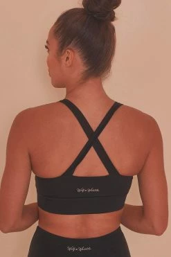 Wolf & Whistle Lace Up Mesh Panel Bra Black Activewear