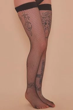 Bettie Page Lingerie Hosiery Fishnet Seamed Stockings Black US 4 - 18