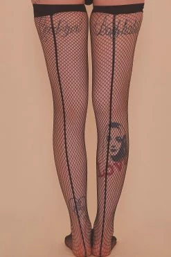 Bettie Page Lingerie Hosiery Fishnet Seamed Stockings Black US 4 - 18