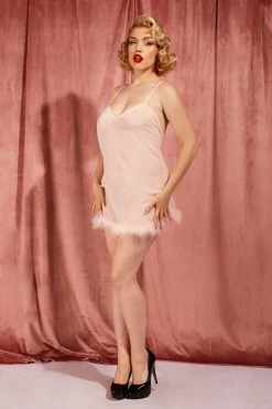 Bettie Page Lingerie Nightwear Peach Feather Babydoll