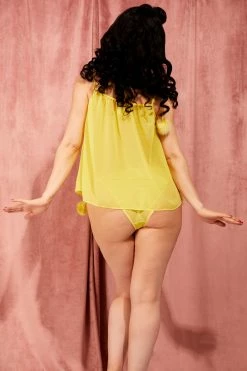 Bettie Page Lingerie Nightwear Dolores Pom Pom Chemise Chartreuse