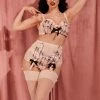 Bettie Page Lingerie Showgirl 4 Straps Stitch Pink Suspender Belt Suspenders