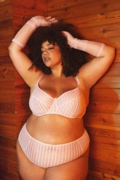 Playful Promises Curve Exclusive Presley Pink Stripe And Lace Trim Bra