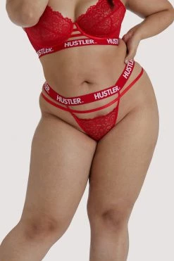 Hustler Branded Red Lace Curve Thong
