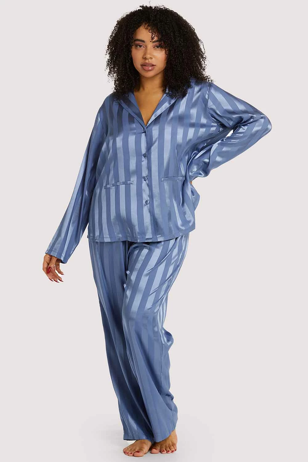 Best Sale 😉 Wolf & Whistle Nightwear Blue Stripe Satin Pyjama Set 😉 2 Wolf & Whistle Nightwear Blue Stripe Satin Pyjama Set