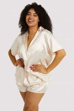 Wolf & Whistle Champagne Spot Satin Pyjama Set Nightwear