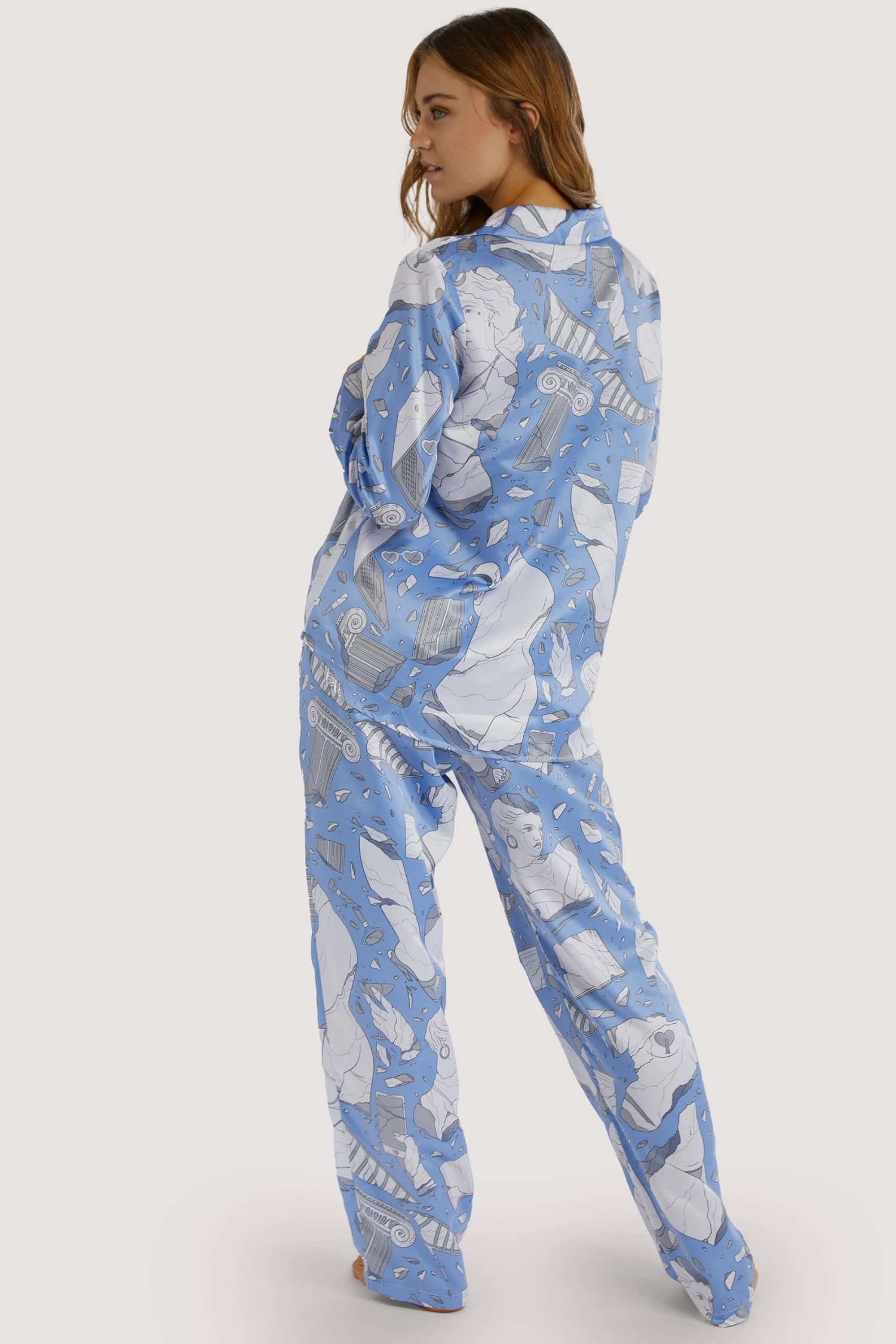 Best deal ๐ฅฐ Playful Promises Nightwear Logan Spector Recycled Blue Statues Satin Trousers ๐ 3 Playful Promises Nightwear Logan Spector Recycled Blue Statues Satin Trousers