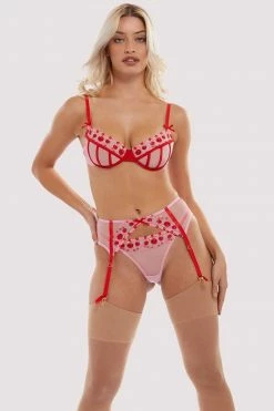 Squish Free Sexy Summer Brief Charli Pink Embroidered Suspender Belt