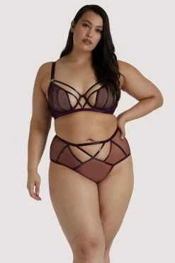 Hustler Kelly Wine PVC Panelled Curve Bra