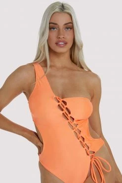 Wolf & Whistle Gianna Orange Lattice Swimsuit Swimwear