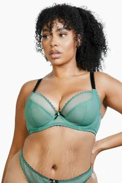 Coupon 🤩 Deja Day Grace Green Moss And Black Supportive Plunge Net Bra 😍 12 Deja Day Grace Green Moss And Black Supportive Plunge Net Bra