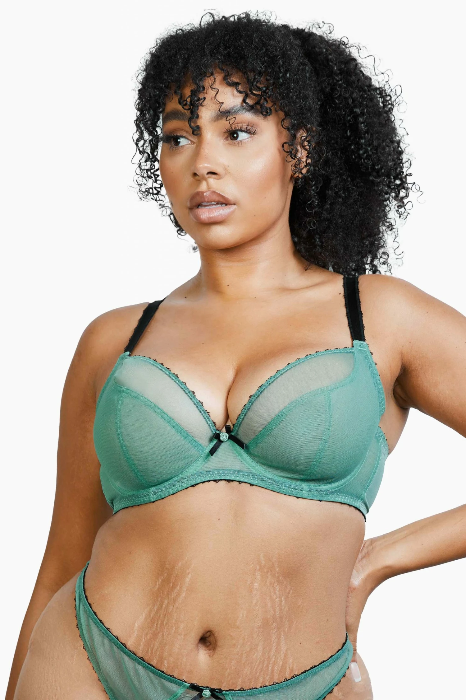 Coupon 🤩 Deja Day Grace Green Moss And Black Supportive Plunge Net Bra 😍 5 Deja Day Grace Green Moss And Black Supportive Plunge Net Bra