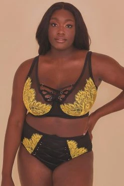 Playful Promises Curve Exclusive Kylie Black/Lime Lace Up High Waist Knicker