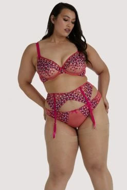 Outlet ⭐ Playful Promises Cherry Embroidery Coral Suspender Belt ❤️ 25 Playful Promises Cherry Embroidery Coral Suspender Belt