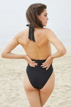 Bettie Page Lingerie Swimwear Eco Jayne Black Plunge Swimsuit