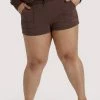 Wolf & Whistle Brown Tie Waist Curve Shorts