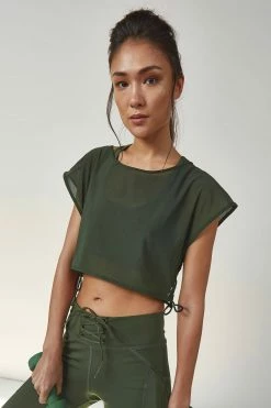 Wolf & Whistle Mesh Crop Top Khaki