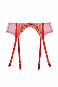 Squish Free Sexy Summer Brief Charli Pink Embroidered Suspender Belt