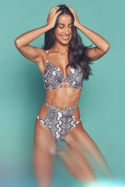 Wolf & Whistle Eco Snakeskin Chain Push Up Top B - G Swimwear