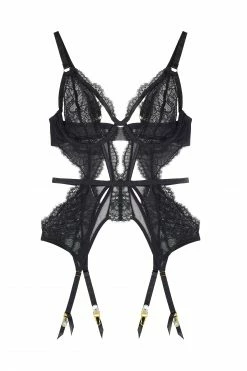 Wolf & Whistle Ember Black Lace & Mesh Basque