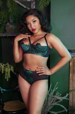 Bettie Page Lingerie Knickers Elsie Emerald Lace High Waisted Brief