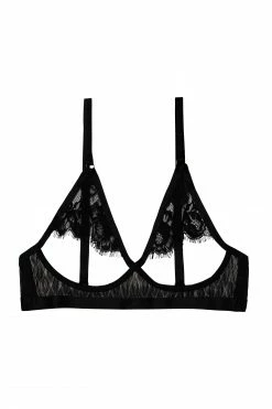 Hustler Blair Black Open Cup Triangle Bra With Geo Mesh Bras
