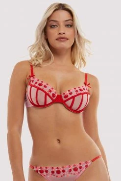 Squish Charli Pink Embroidered Balcony Bra