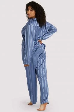 Best Sale 😉 Wolf & Whistle Nightwear Blue Stripe Satin Pyjama Set 😉 8 Wolf & Whistle Nightwear Blue Stripe Satin Pyjama Set