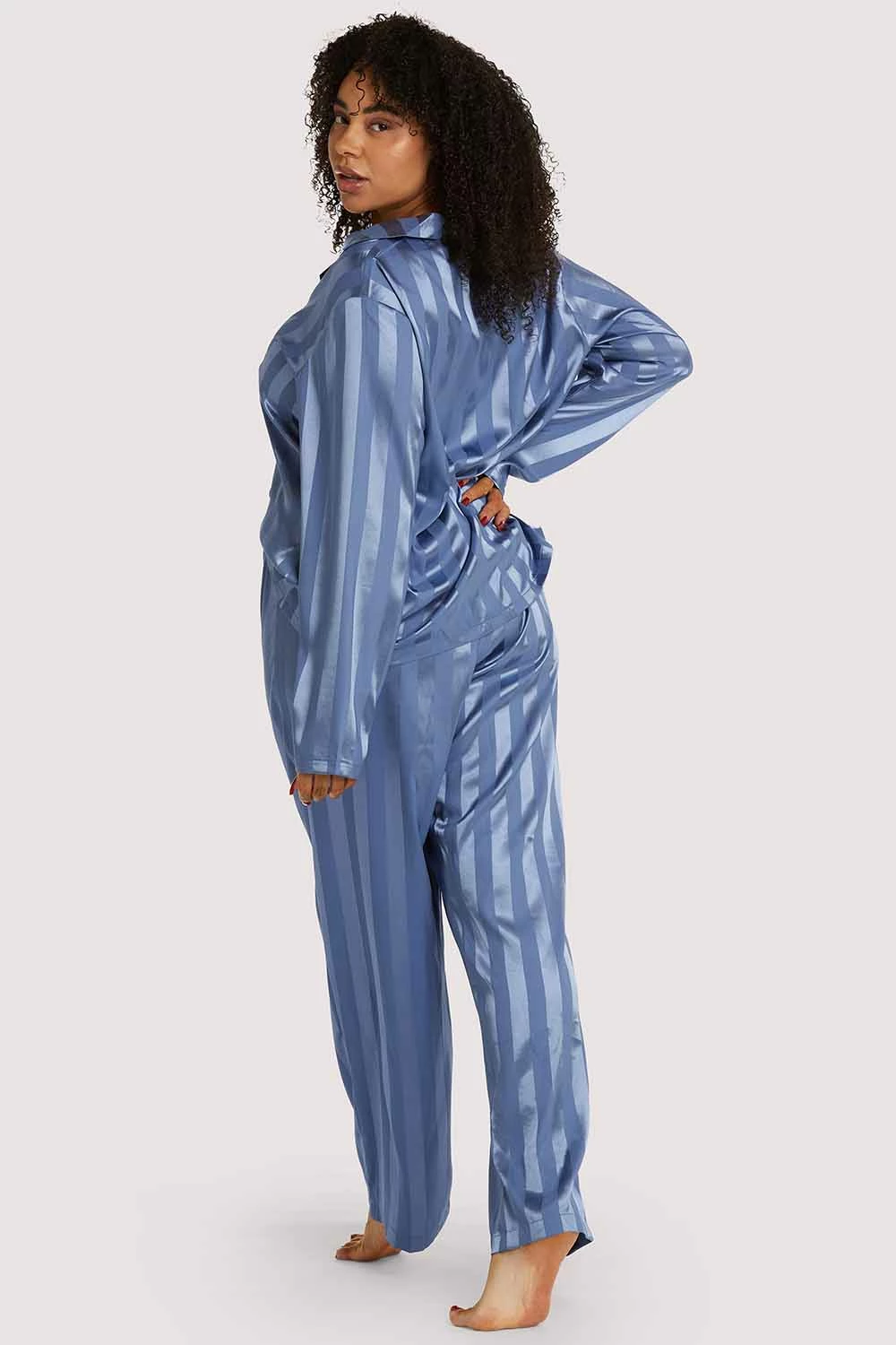 Best Sale 😉 Wolf & Whistle Nightwear Blue Stripe Satin Pyjama Set 😉 3 Wolf & Whistle Nightwear Blue Stripe Satin Pyjama Set