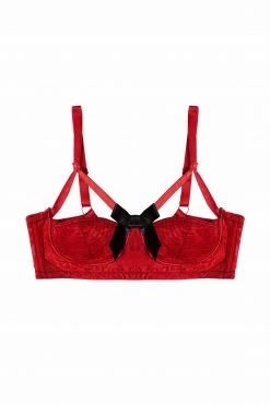 Bettie Page Lingerie Bras Elsie Lace Quarter Cup Bra Red