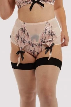 Bettie Page Lingerie Showgirl 4 Straps Stitch Pink Suspender Belt Suspenders