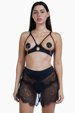 Bettie Page Lingerie Bettie Page Doris Black Cupless Stitch Detail Bra