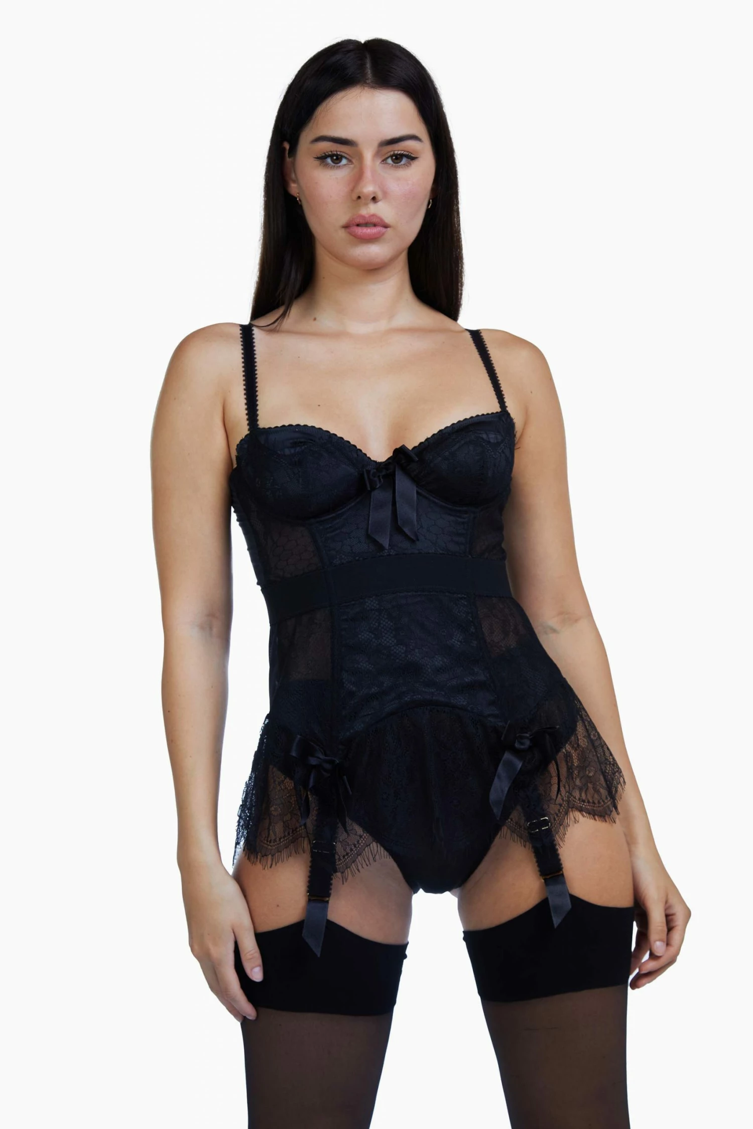 Top 10 💯 Bettie Page Lingerie Basques & Corsets Tempest Black Lace Basque With Bows 🔥 3 Bettie Page Lingerie Basques & Corsets Tempest Black Lace Basque With Bows