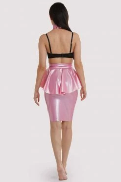 Bettie Page Lingerie Erotic Pink Latex Peplum Ring Skirt